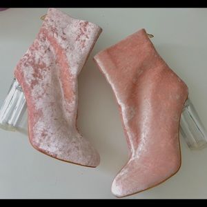 EGO pink Velvet perspex hill boots